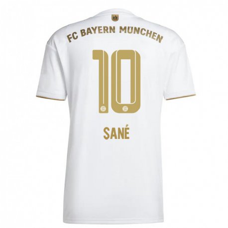 Kandiny Niño Camiseta Leroy Sane #10 Oro Blanco 2ª Equipación 2022/23 La Camisa Chile