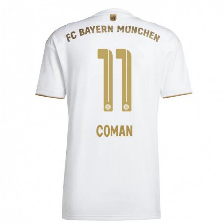 Kandiny Niño Camiseta Kingsley Coman #11 Oro Blanco 2ª Equipación 2022/23 La Camisa Chile