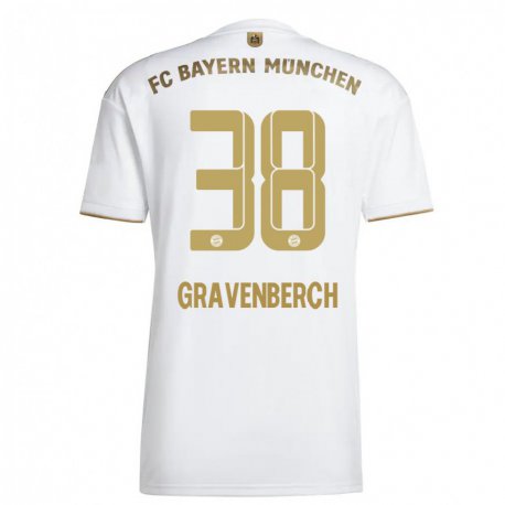 Kandiny Niño Camiseta Ryan Gravenberch #38 Oro Blanco 2ª Equipación 2022/23 La Camisa Chile