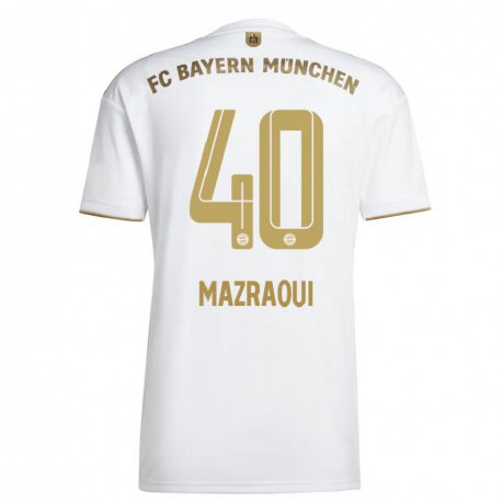 Kandiny Niño Camiseta Noussair Mazraoui #40 Oro Blanco 2ª Equipación 2022/23 La Camisa Chile