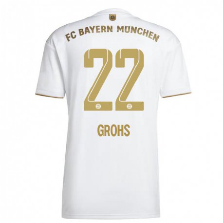 Kandiny Niño Camiseta Maria Luisa Grohs #22 Oro Blanco 2ª Equipación 2022/23 La Camisa Chile