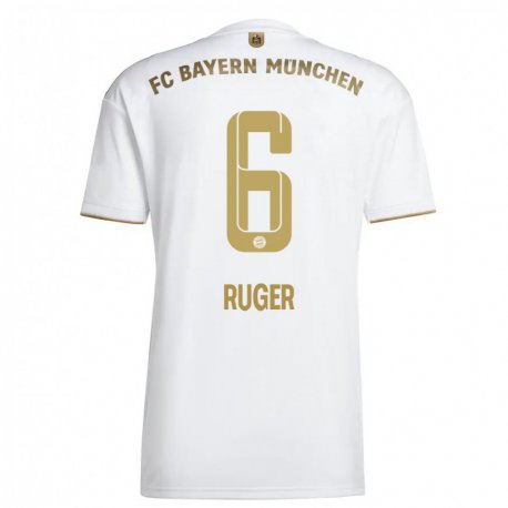 Kandiny Niño Camiseta Kurt Ruger #6 Oro Blanco 2ª Equipación 2022/23 La Camisa Chile