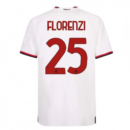 Kandiny Niño Camiseta Alessandro Florenzi #25 Blanco Rojo 2ª Equipación 2022/23 La Camisa Chile