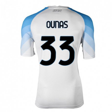 Kandiny Niño Camiseta Adam Ounas #33 Blanco Cielo Azul 2ª Equipación 2022/23 La Camisa Chile