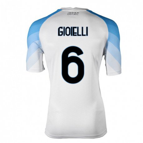 Kandiny Niño Camiseta Francesco Pio Gioielli #6 Blanco Cielo Azul 2ª Equipación 2022/23 La Camisa Chile