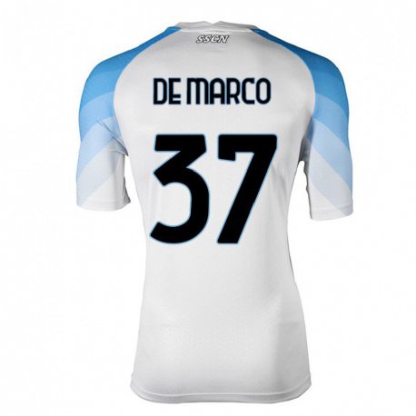 Kandiny Niño Camiseta Francesco De Marco #37 Blanco Cielo Azul 2ª Equipación 2022/23 La Camisa Chile