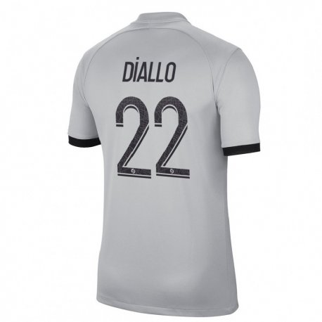 Kandiny Niño Camiseta Abdou Diallo #22 Gris 2ª Equipación 2022/23 La Camisa Chile