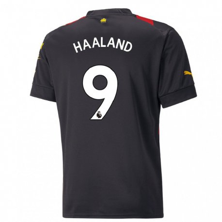 Kandiny Niño Camiseta Erling Haaland #9 Negro Rojo 2ª Equipación 2022/23 La Camisa Chile