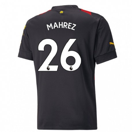 Kandiny Niño Camiseta Riyad Mahrez #26 Negro Rojo 2ª Equipación 2022/23 La Camisa Chile