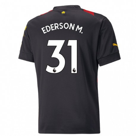 Kandiny Niño Camiseta Ederson Moraes #31 Negro Rojo 2ª Equipación 2022/23 La Camisa Chile