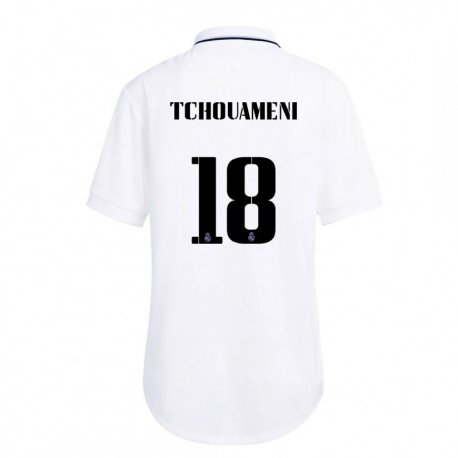 Kandiny Hombre Camiseta Aurelien Tchouameni #18 Blanco Púrpura 1ª Equipación 2022/23 La Camisa Chile