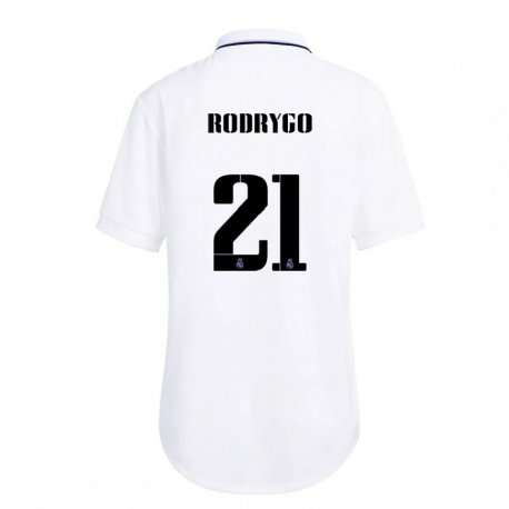 Kandiny Hombre Camiseta Rodrygo #21 Blanco Púrpura 1ª Equipación 2022/23 La Camisa Chile