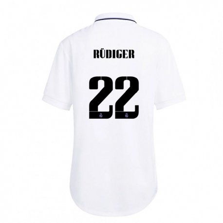 Kandiny Hombre Camiseta Antonio Rudiger #22 Blanco Púrpura 1ª Equipación 2022/23 La Camisa Chile