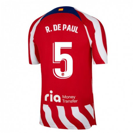 Kandiny Hombre Camiseta Rodrigo De Paul #5 Rojo Blanco Azul 1ª Equipación 2022/23 La Camisa Chile