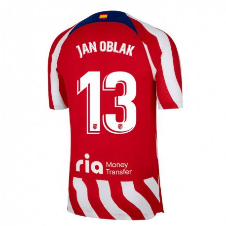 Kandiny Hombre Camiseta Jan Oblak #13 Rojo Blanco Azul 1ª Equipación 2022/23 La Camisa Chile