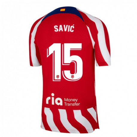 Kandiny Hombre Camiseta Stefan Savic #15 Rojo Blanco Azul 1ª Equipación 2022/23 La Camisa Chile