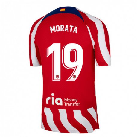 Kandiny Hombre Camiseta Alvaro Morata #19 Rojo Blanco Azul 1ª Equipación 2022/23 La Camisa Chile