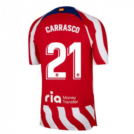 Kandiny Hombre Camiseta Yannick Carrasco #21 Rojo Blanco Azul 1ª Equipación 2022/23 La Camisa Chile
