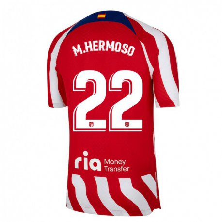 Kandiny Hombre Camiseta Mario Hermoso #22 Rojo Blanco Azul 1ª Equipación 2022/23 La Camisa Chile