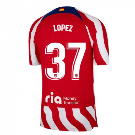 Kandiny Hombre Camiseta Alex Lopez #37 Rojo Blanco Azul 1ª Equipación 2022/23 La Camisa Chile