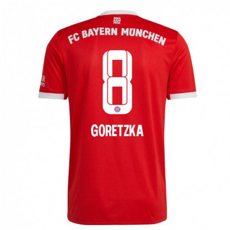 Kandiny Hombre Camiseta Leon Goretzka #8 Neon Rojo Blanco 1ª Equipación 2022/23 La Camisa Chile