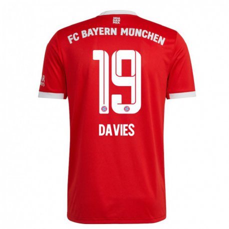 Kandiny Hombre Camiseta Alphonso Davies #19 Neon Rojo Blanco 1ª Equipación 2022/23 La Camisa Chile
