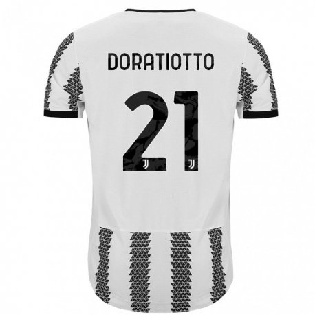 Kandiny Hombre Camiseta Giulio Doratiotto #21 Blanco Negro 1ª Equipación 2022/23 La Camisa Chile