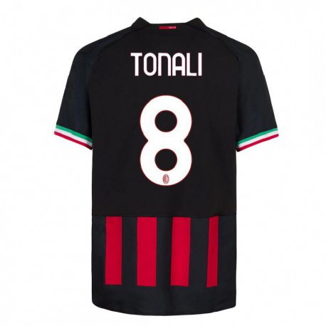 Kandiny Hombre Camiseta Sandro Tonali #8 Negro Rojo 1ª Equipación 2022/23 La Camisa Chile