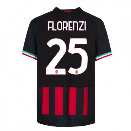 Kandiny Hombre Camiseta Alessandro Florenzi #25 Negro Rojo 1ª Equipación 2022/23 La Camisa Chile