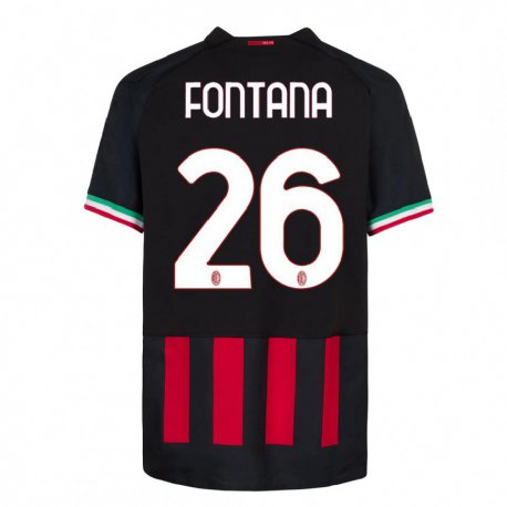 Kandiny Hombre Camiseta Francesco Fontana #26 Negro Rojo 1ª Equipación 2022/23 La Camisa Chile