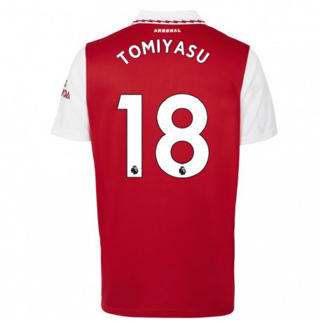 Kandiny Hombre Camiseta Takehiro Tomiyasu #18 Rojo Blanco 1ª Equipación 2022/23 La Camisa Chile