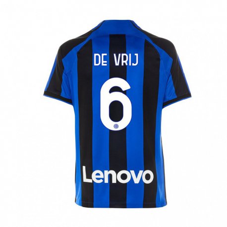 Kandiny Hombre Camiseta Stefan De Vrij #6 Azul Real Negro 1ª Equipación 2022/23 La Camisa Chile