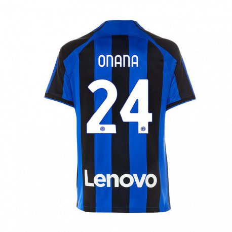 Kandiny Hombre Camiseta Andre Onana #24 Azul Real Negro 1ª Equipación 2022/23 La Camisa Chile