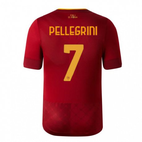 Kandiny Hombre Camiseta Lorenzo Pellegrini #7 Marrón Rojo 1ª Equipación 2022/23 La Camisa Chile
