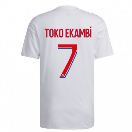 Kandiny Hombre Camiseta Karl Toko Ekambi #7 Blanco Azul Rojo 1ª Equipación 2022/23 La Camisa Chile