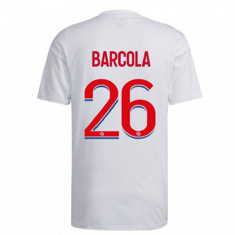 Kandiny Hombre Camiseta Bradley Barcola #26 Blanco Azul Rojo 1ª Equipación 2022/23 La Camisa Chile