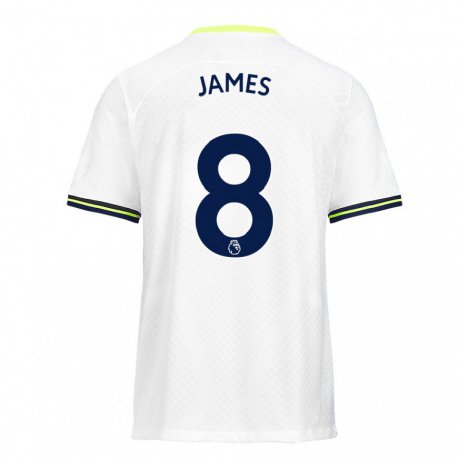 Kandiny Hombre Camiseta Angharad James #8 Blanco Verde 1ª Equipación 2022/23 La Camisa Chile