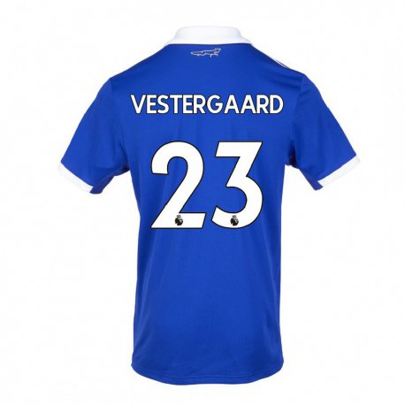 Kandiny Hombre Camiseta Jannik Vestergaard #23 Azul Blanco 1ª Equipación 2022/23 La Camisa Chile