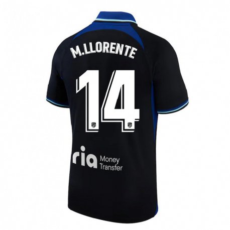 Kandiny Hombre Camiseta Marcos Llorente #14 Negro Blanco Azul 2ª Equipación 2022/23 La Camisa Chile