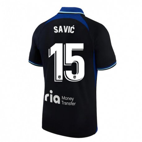 Kandiny Hombre Camiseta Stefan Savic #15 Negro Blanco Azul 2ª Equipación 2022/23 La Camisa Chile