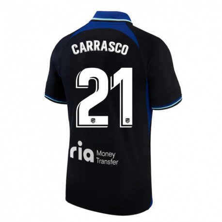 Kandiny Hombre Camiseta Yannick Carrasco #21 Negro Blanco Azul 2ª Equipación 2022/23 La Camisa Chile
