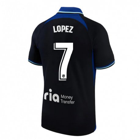 Kandiny Hombre Camiseta Maitane Lopez #7 Negro Blanco Azul 2ª Equipación 2022/23 La Camisa Chile