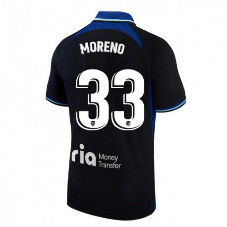 Kandiny Hombre Camiseta Alberto Moreno #33 Negro Blanco Azul 2ª Equipación 2022/23 La Camisa Chile