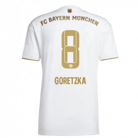 Kandiny Hombre Camiseta Leon Goretzka #8 Oro Blanco 2ª Equipación 2022/23 La Camisa Chile