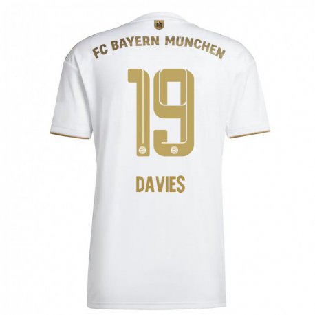 Kandiny Hombre Camiseta Alphonso Davies #19 Oro Blanco 2ª Equipación 2022/23 La Camisa Chile