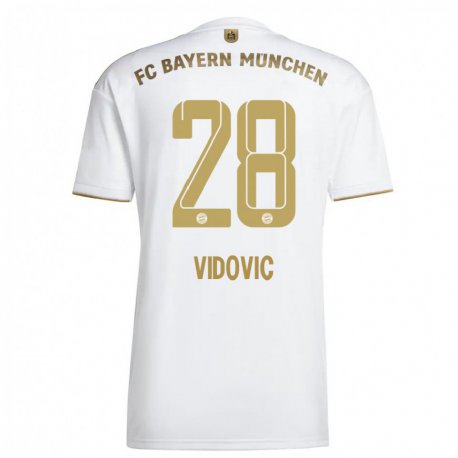 Kandiny Hombre Camiseta Gabriel Vidovic #28 Oro Blanco 2ª Equipación 2022/23 La Camisa Chile