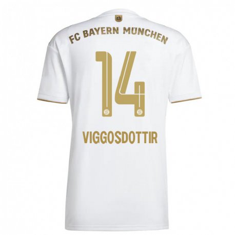 Kandiny Hombre Camiseta Glodis Perla Viggosdottir #14 Oro Blanco 2ª Equipación 2022/23 La Camisa Chile