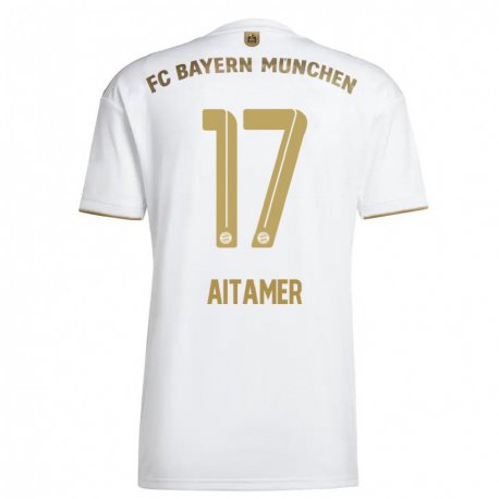 Kandiny Hombre Camiseta Younes Aitamer #17 Oro Blanco 2ª Equipación 2022/23 La Camisa Chile