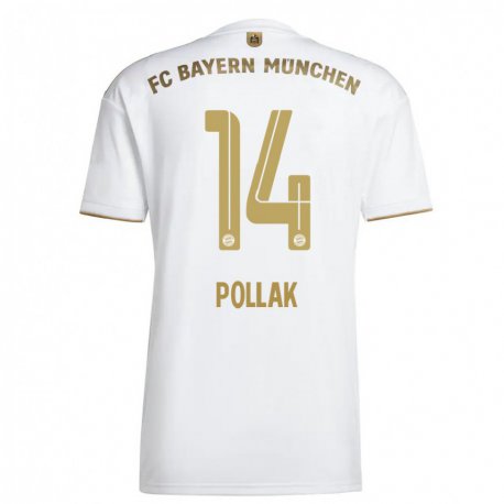 Kandiny Hombre Camiseta Florian Pollak #14 Oro Blanco 2ª Equipación 2022/23 La Camisa Chile