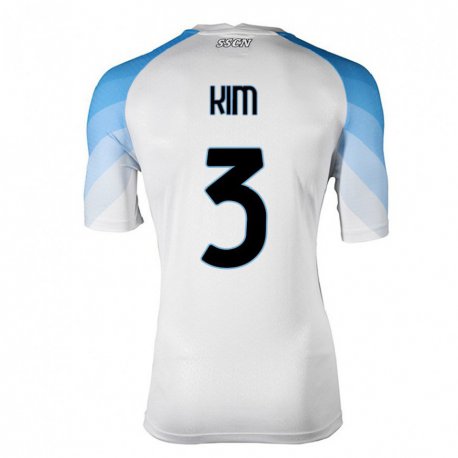 Kandiny Hombre Camiseta Min-jae Kim #3 Blanco Cielo Azul 2ª Equipación 2022/23 La Camisa Chile